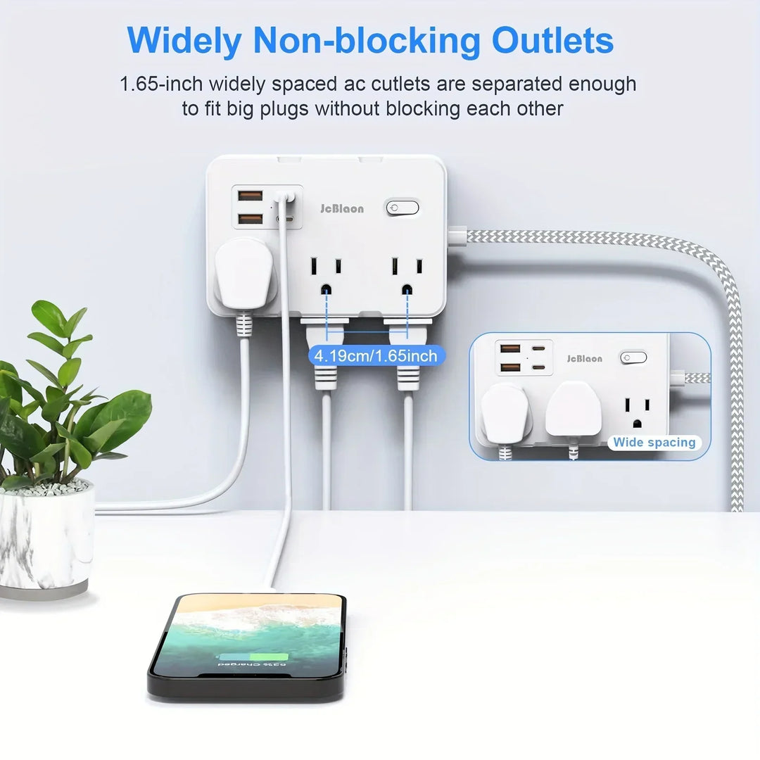 Smart home strømledning med USB hurtigopplading | US-plugg AC-utgang med vevd forlengelseskabel og nettverksfilter | Luvikno