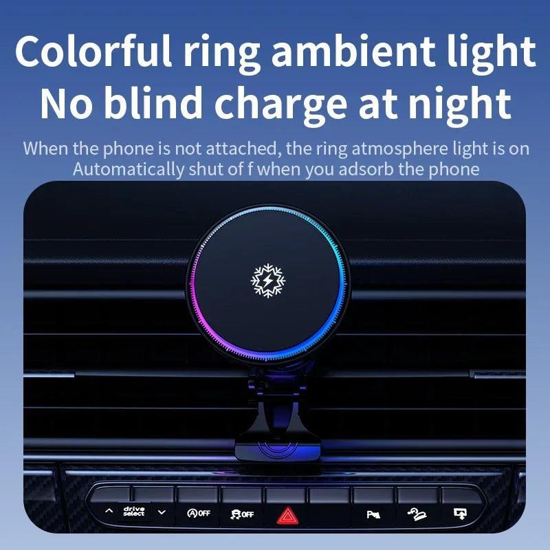 Luvikno | FrozzCharge Bil Lader | Magnetisk 15W Trådløs Lading med Kjølefunksjon | RGB Lys | iPhone MagSafe Kompatibel