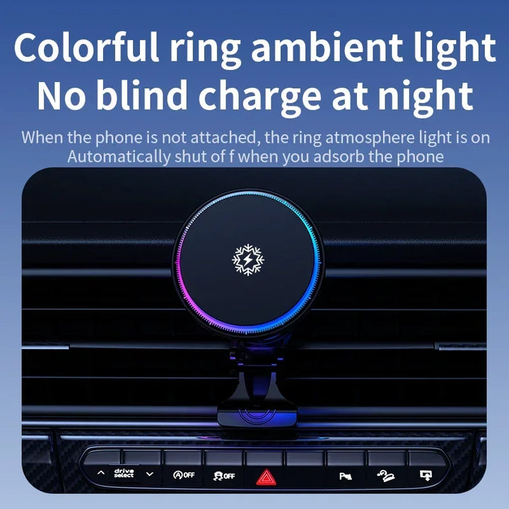 Luvikno | FrozzCharge Bil Lader | Magnetisk 15W Trådløs Lading med Kjølefunksjon | RGB Lys | iPhone MagSafe Kompatibel