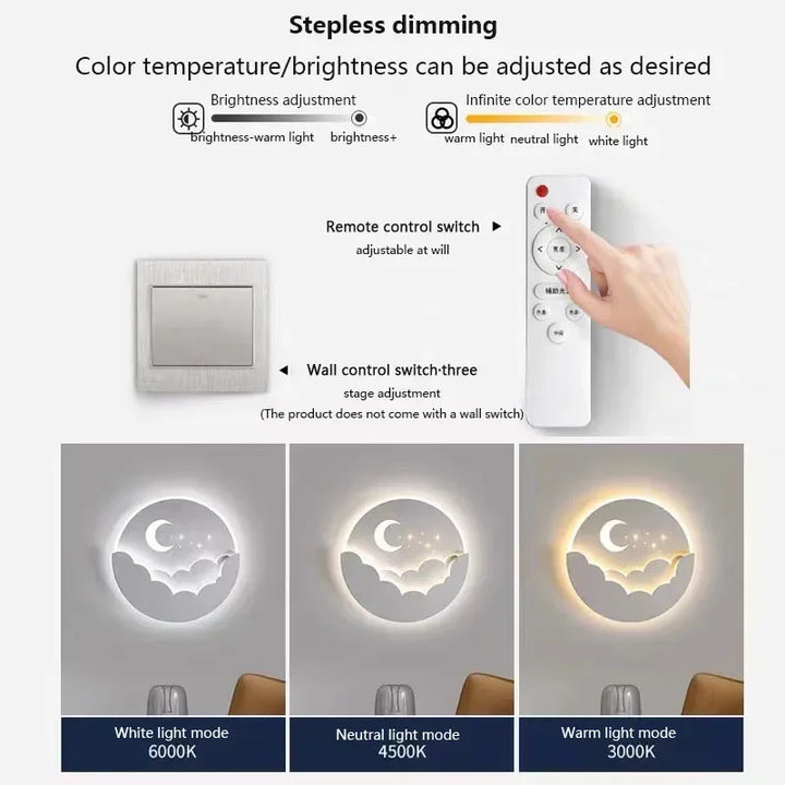 Luvikno | Magisk LED Vegglampe – Måne & Stjerner Nattlys