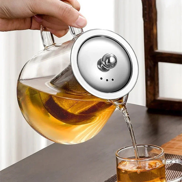 Luvikno | 450ml-950ml Varmeresistent Glass Teapot – Rustfritt Stål Tefilter, Blomsterkjele for Kung Fu Te, Puer og Oolong Te