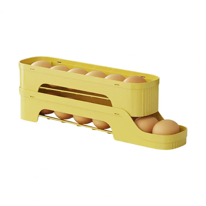 Luvikno | Egg Box RolloMaxx | 4-nivå Egg Organizer | Plassbesparende & Selvrullende | Gjennomsiktig Design