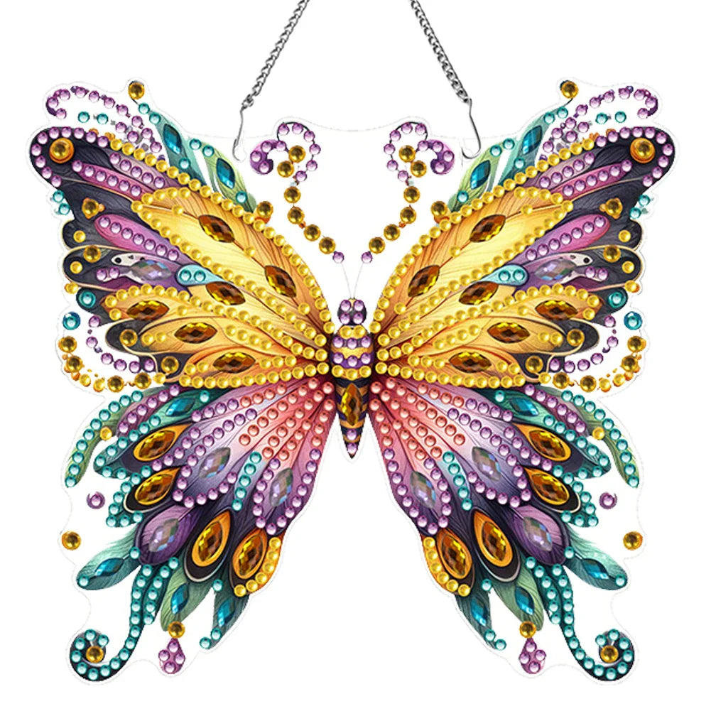 Luvikno | Sommerfuglanheng | 5D DIY Diamantmaling | Dobbelsidig akryl | Glitrende vindusdekorasjon