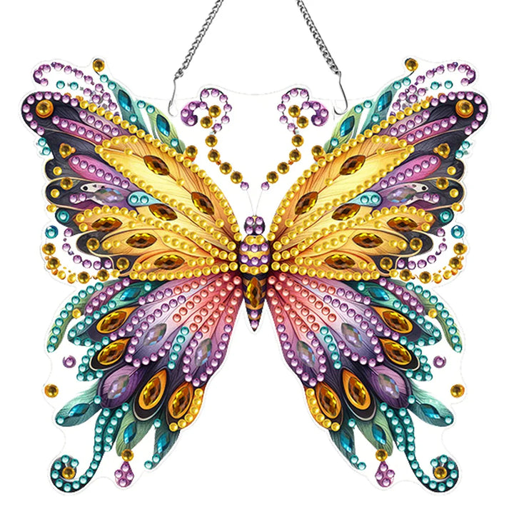 Luvikno | Sommerfuglanheng | 5D DIY Diamantmaling | Dobbelsidig akryl | Glitrende vindusdekorasjon