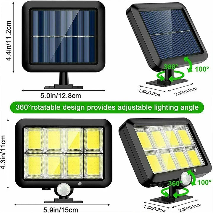 Luvikno | LuminaX Solar | 100 COB LED Sollys | IP65 | Bevegelsessensor & 3 Moduser | Trådløs Utendørsbelysning