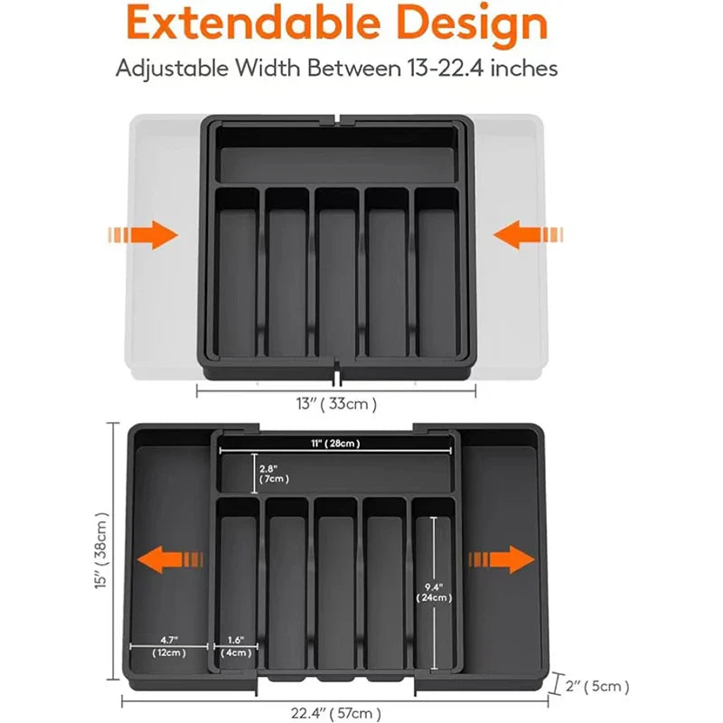 Luvikno | Modulora Bestikkskuffinnsats | Utvidbar Bestikkorganisator | Justerbart Lagringssystem laget av PP | 38×35 cm