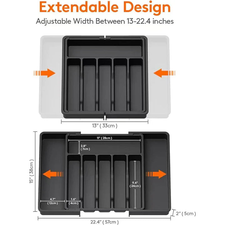Luvikno | Modulora Bestikkskuffinnsats | Utvidbar Bestikkorganisator | Justerbart Lagringssystem laget av PP | 38×35 cm