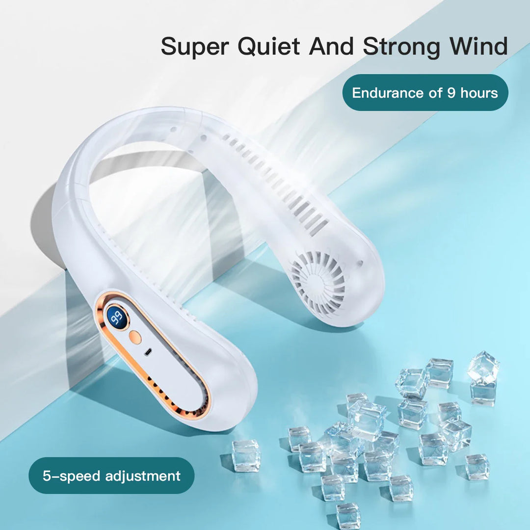 Bærbar Mini Bladeless Nakkerkventilator med Digitalt Display - USB-oppladbar Luftkjøler for Nakke, Håndfri Kjøleopplevelse | Luvikno