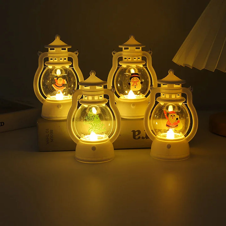 Mini julelampe med LED-belysning - Bærbar dekorativ lantern for festlig dekorasjon, vinter- og julesesong | Luvikno