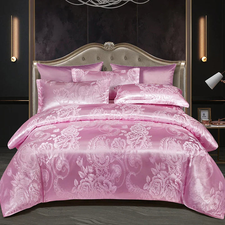Luvikno | Luksuriøst Satin Rayon Jacquard Dynecover i Gull & Blå