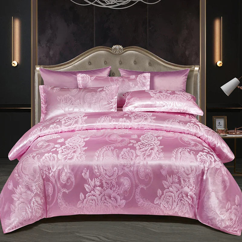 Luvikno | Luksuriøst Satin Rayon Jacquard Dynecover i Gull & Blå
