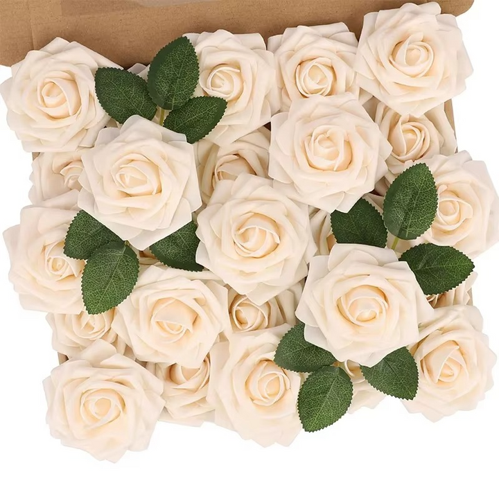 Realistiske Røde Kunstige Rosen med Stammer (Pakke med 25/10) Luvikno