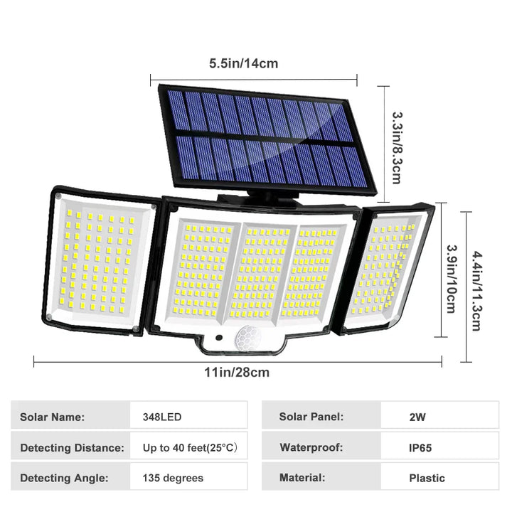 Luvikno | Solar Wall Light LumoGuard 318LED | Bevegelsessensor & 3 Belysningsmoduser | IP65 Vanntett for Hage, Terrasse & Gjerde