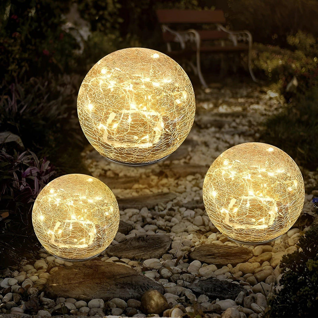Luvikno | Lumora Solarbeleuchtung für den Garten | Warmweißes LED-Licht | Automatisch & IP65 wasserdicht | Design mit zerbrochenem Glas