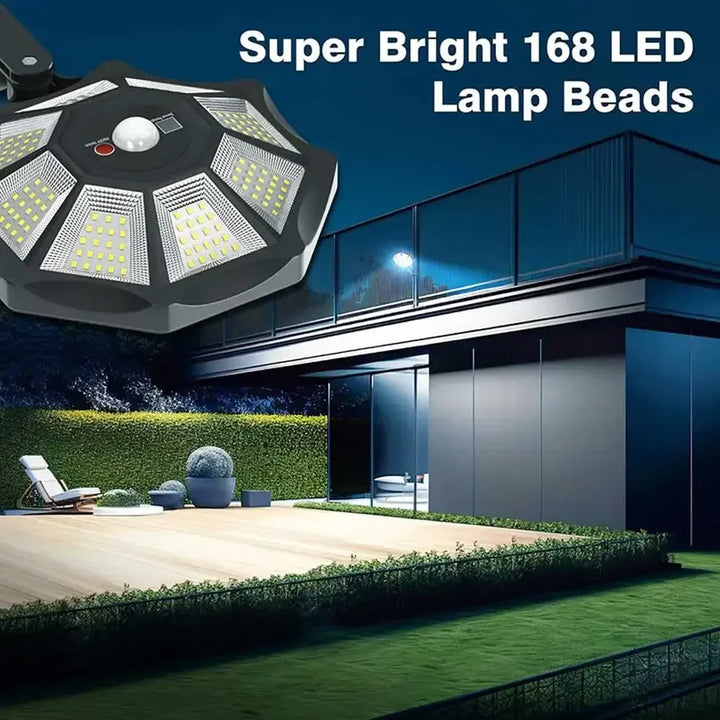 Luvikno | Solarkon OctaBeam | 168 LED Sollys | 360° Bredvinkel | IP65 | Med fjernkontroll og bevegelsessensor