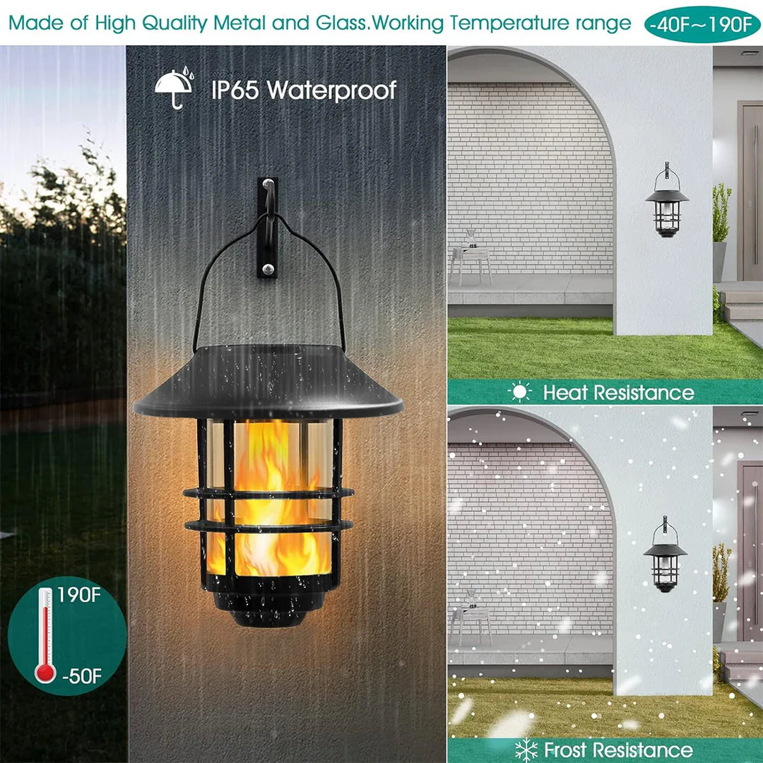 Luvikno | Flammora Solcelle Pendellampe med Flammeeffekt | IP65 Vanntett | Rustfritt Stål & Glass | For Hage, Gjerde & Terrasse