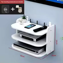 Luvikno | SkyConnect Home | WLAN Ruter Vegghylle | Skjult Kabel Organizer & Stikkontakt Holder | Flytende Hylle for TV Boks & Mer | Hvit | 40×12×8 cm