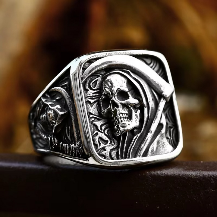 Grim Reaper Hodeskalle Ring for Menn, Rustfritt Stål Punk Biker Smykker Luvikno