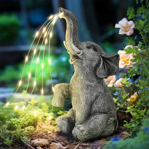 Luvikno | LumaPachy Sol Elefant Figur med Lyskilder | Hagedekorasjon & Gaveidé | Vanntett LED Skulptur for Hage, Terrasse & Balkong