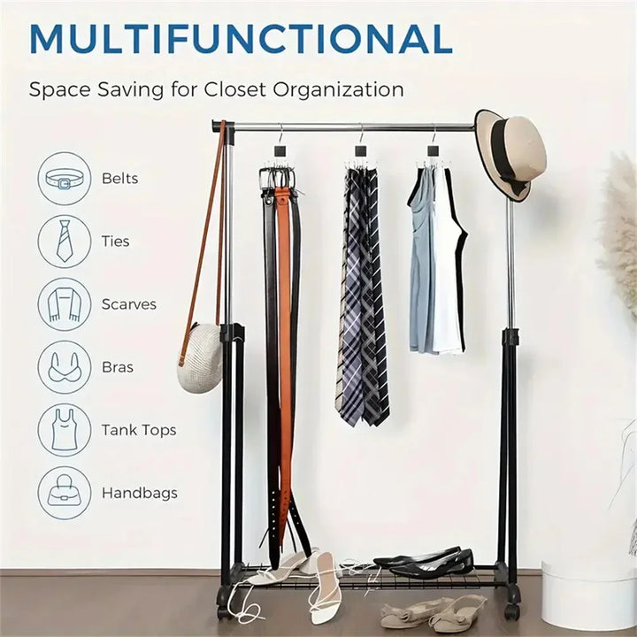 Luvikno | Hengende Kleskroker Organizer 6-delt | Rotérbar & Plassbesparende | For Belter, BH-er, Skjerf & Slips | Metall