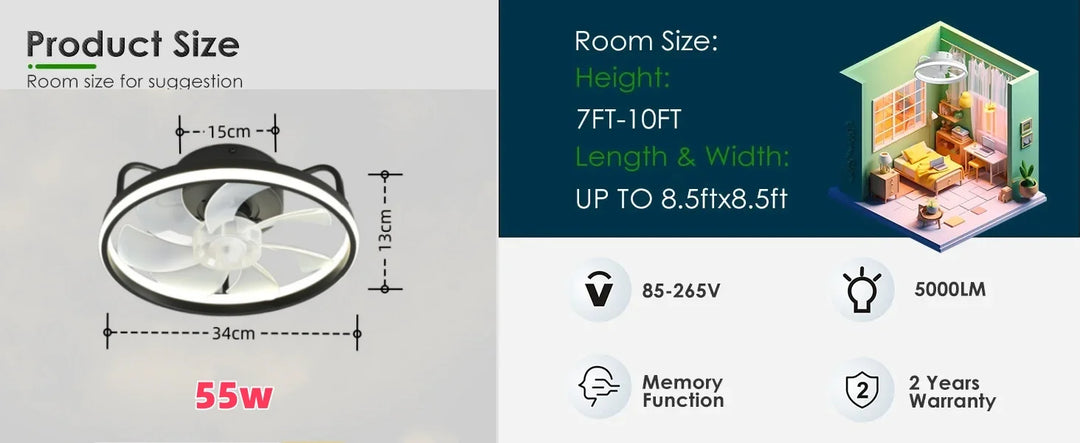 Moderne LED Taklampe Vifte med DC-motor - 6 Hastigheter, Timer, Lav Etasje Loftsvifte, Fjernkontroll Dekorativ Lys | Luvikno