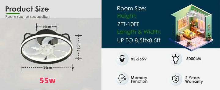 Moderne LED Taklampe Vifte med DC-motor - 6 Hastigheter, Timer, Lav Etasje Loftsvifte, Fjernkontroll Dekorativ Lys | Luvikno