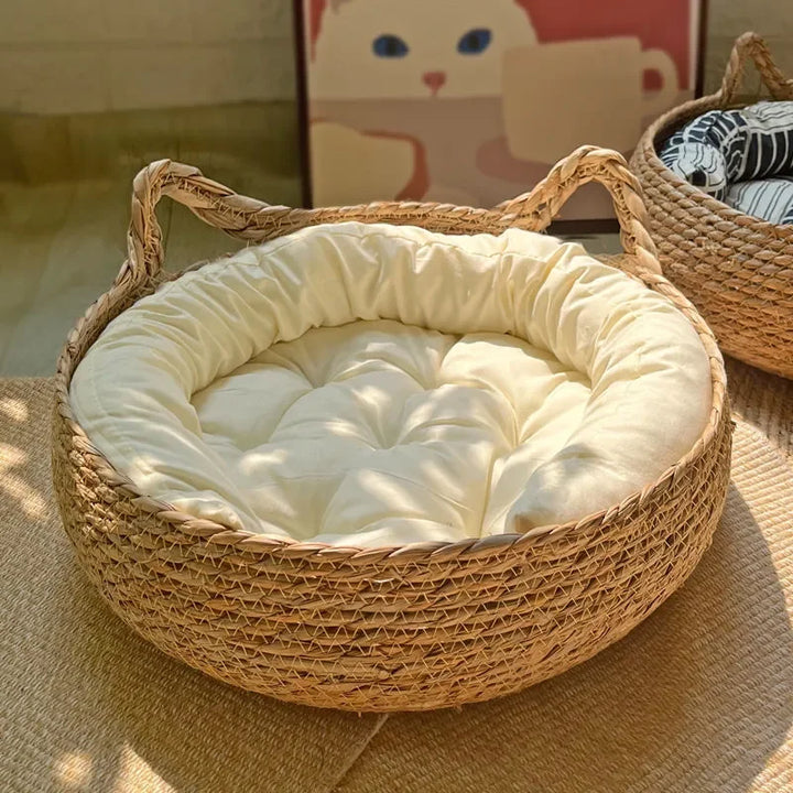 Rattan kattekurv håndlaget & vaskbar Luvikno