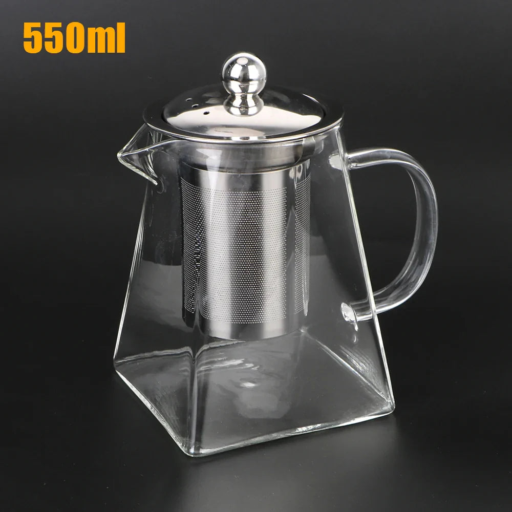 Luvikno | Teavora Glass Tekanne med Rustfritt Stål Infuser | Varmeresistent & Oppvaskmaskinsikker | For Løs Te & Te Blomster | 550/750/950 ml