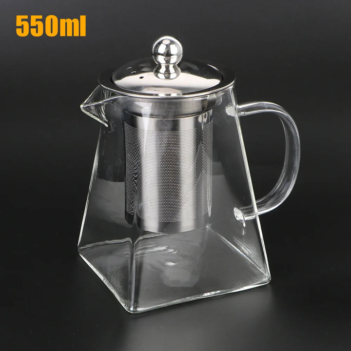 Luvikno | Teavora Glass Tekanne med Rustfritt Stål Infuser | Varmeresistent & Oppvaskmaskinsikker | For Løs Te & Te Blomster | 550/750/950 ml