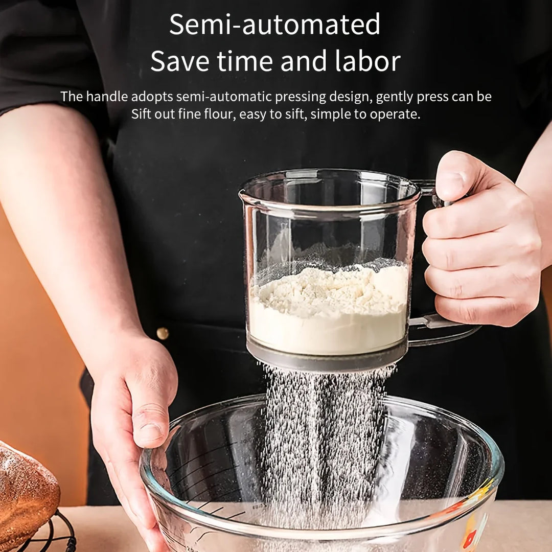 Luvikno | Bakina Mel Sil | Semi-automatisk | Dobbelt sil med pressgrep | Fin maske for baking & melis | Sett med 2