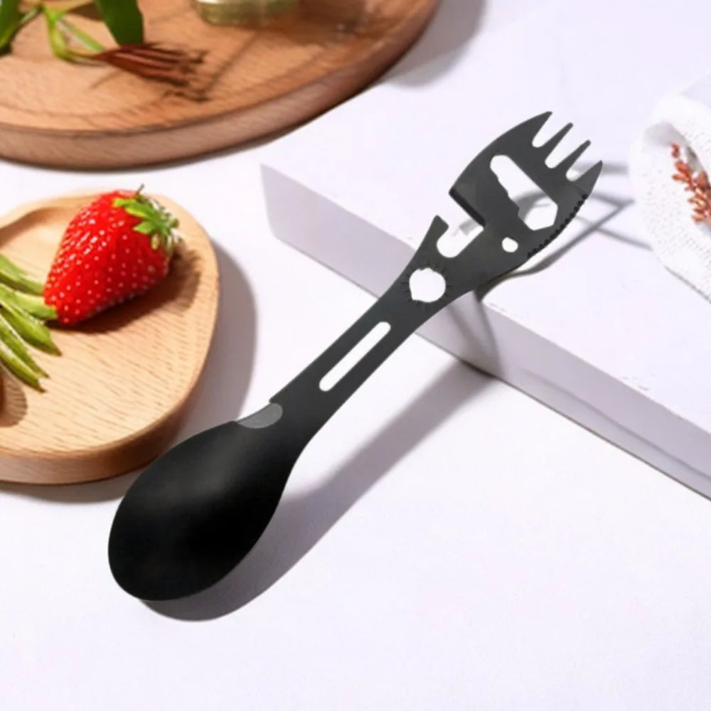 Luvikno | TrailSpork Pro | 6-i-1 rustfritt stål camping spork | gaffel, skje, graveverktøy & selvforsvar | ultra-lett & kompakt | for utendørs & overlevelse