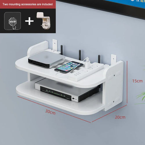 Luvikno | SkyConnect Home | WLAN Ruter Vegghylle | Skjult Kabel Organizer & Stikkontakt Holder | Flytende Hylle for TV Boks & Mer | Hvit | 40×12×8 cm
