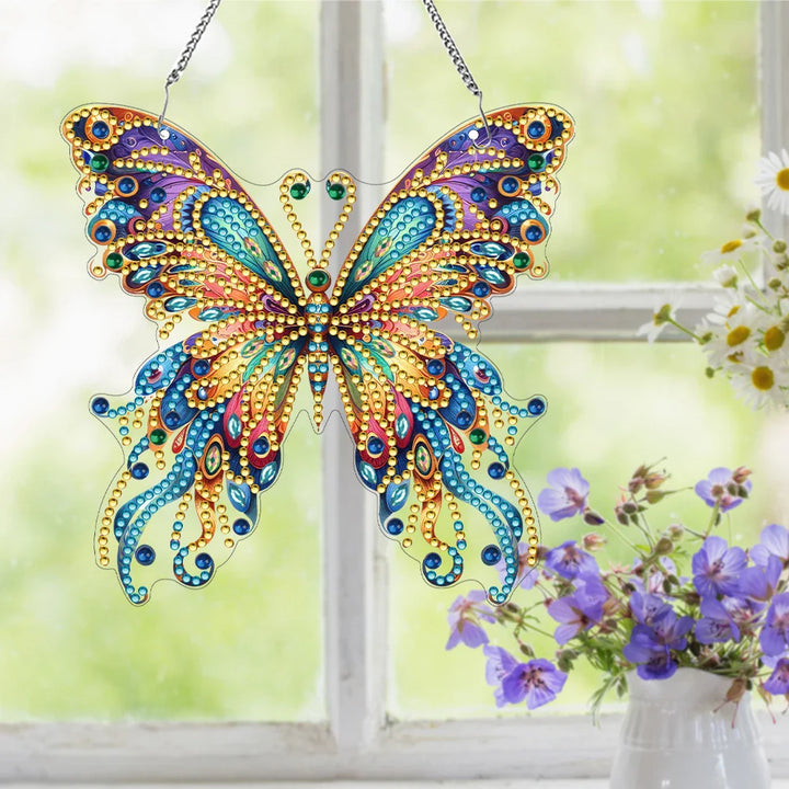 Luvikno | Sommerfuglanheng | 5D DIY Diamantmaling | Dobbelsidig akryl | Glitrende vindusdekorasjon