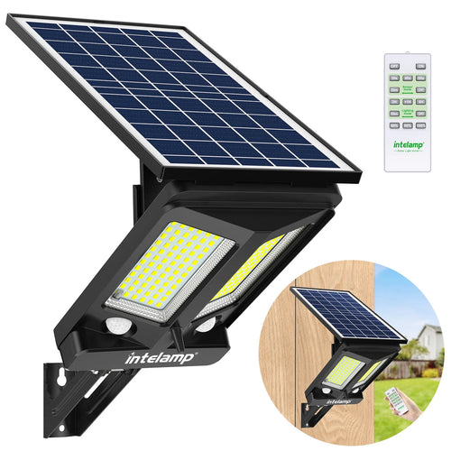 Luvikno | HelionGuard ProLight 12000 Solar-LED Spotlight med Fjernkontroll | Bevegelsessensor opptil 30 m | 3000 lm | IP65 | For Hage, Garasje & Gårdsbelysning