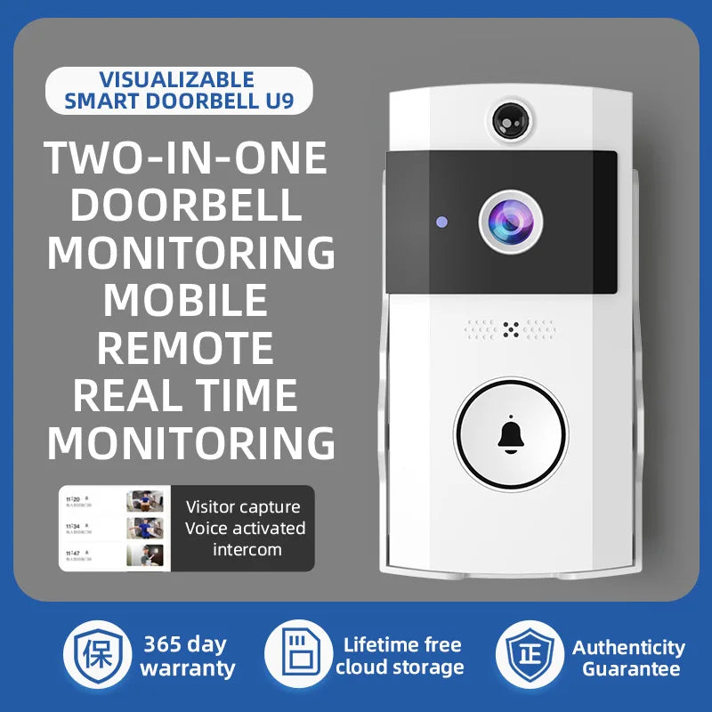 Luvikno | SecuraSun DoorCam Trådløs HD Video Dørklokke med Solenergilading og Wi-Fi | IP65 Vanntett