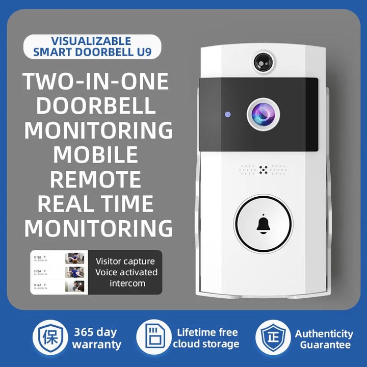 Luvikno | SecuraSun DoorCam Trådløs HD Video Dørklokke med Solenergilading og Wi-Fi | IP65 Vanntett