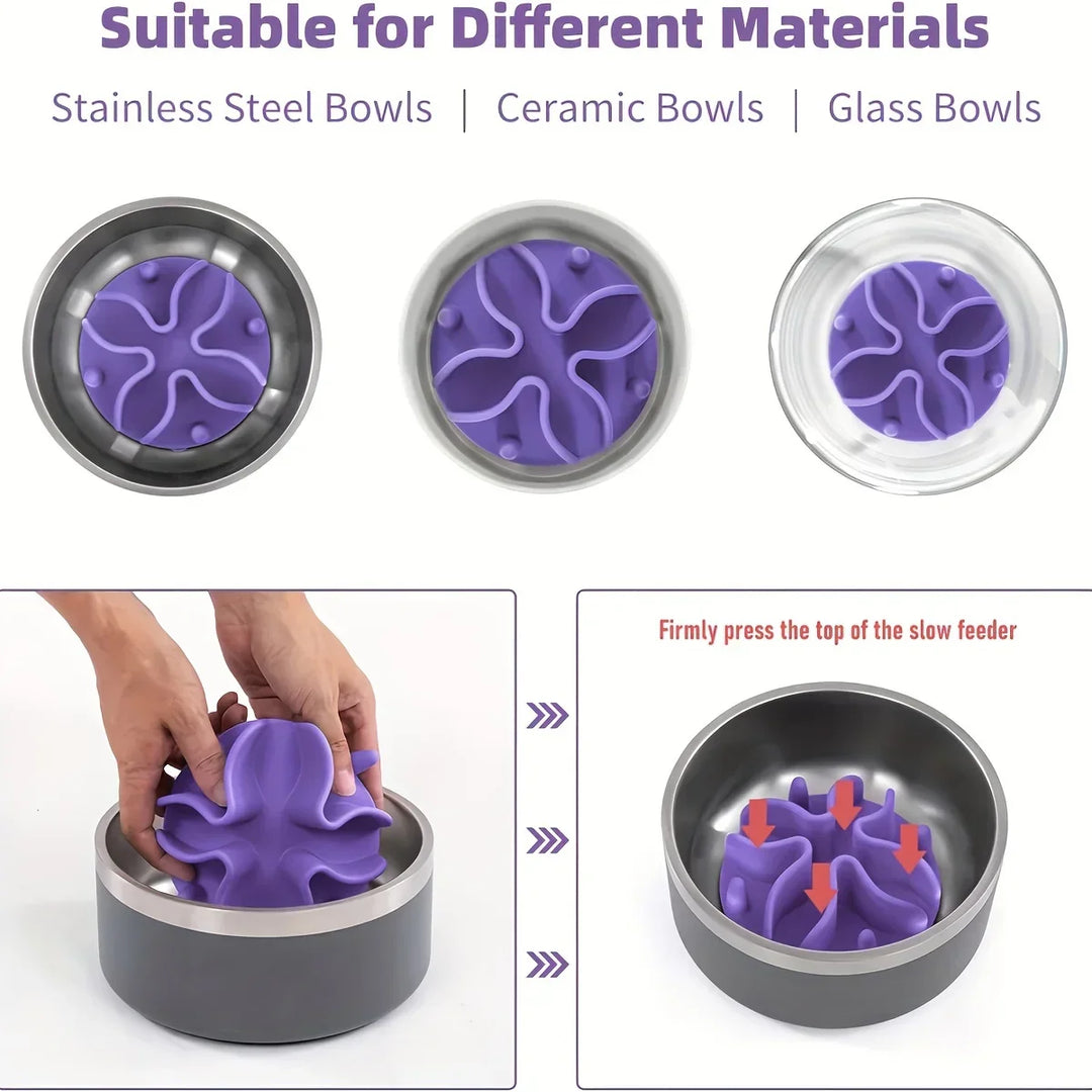 Luvikno | Mindrauf Slow-Feeding Insert for Dog Bowls | Fremmer sunn fordøyelse & mental stimulering | Laget av myk silikon | Passer for alle størrelser