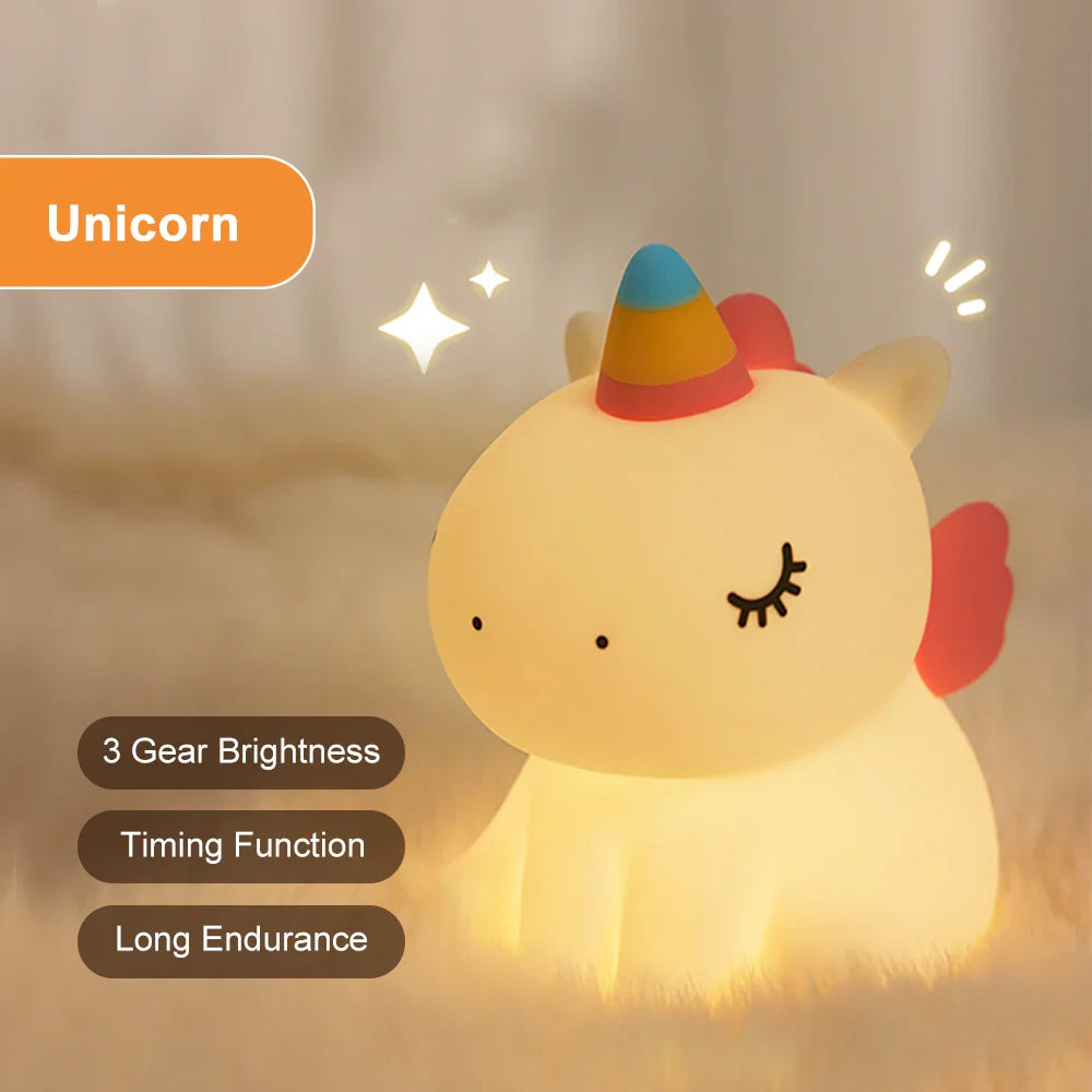 DreamiCorn LED Nattlys Enhjørning | Myk Silikon & USB Oppladbar | Berøringskontroll & 2 Lysstyrkenivåer | Barnerom & Gaveidé Luvikno