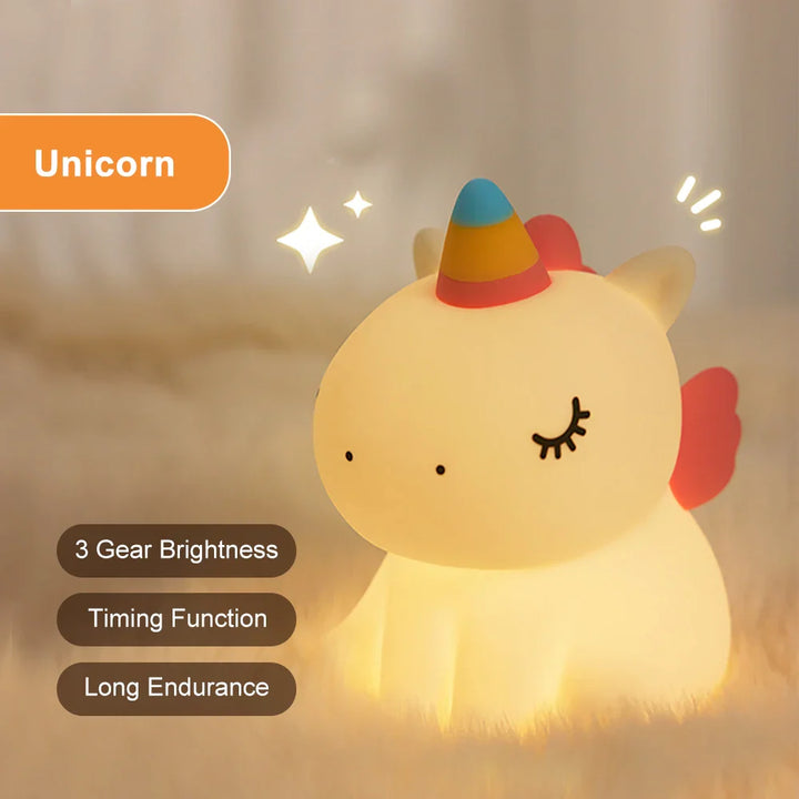 DreamiCorn LED Nattlys Enhjørning | Myk Silikon & USB Oppladbar | Berøringskontroll & 2 Lysstyrkenivåer | Barnerom & Gaveidé Luvikno