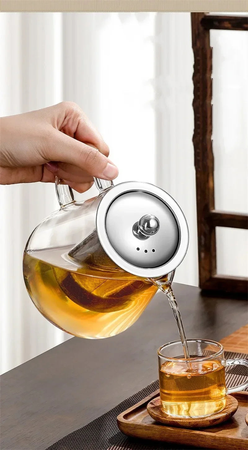 Luvikno | 450ml-950ml Varmeresistent Glass Teapot – Rustfritt Stål Tefilter, Blomsterkjele for Kung Fu Te, Puer og Oolong Te