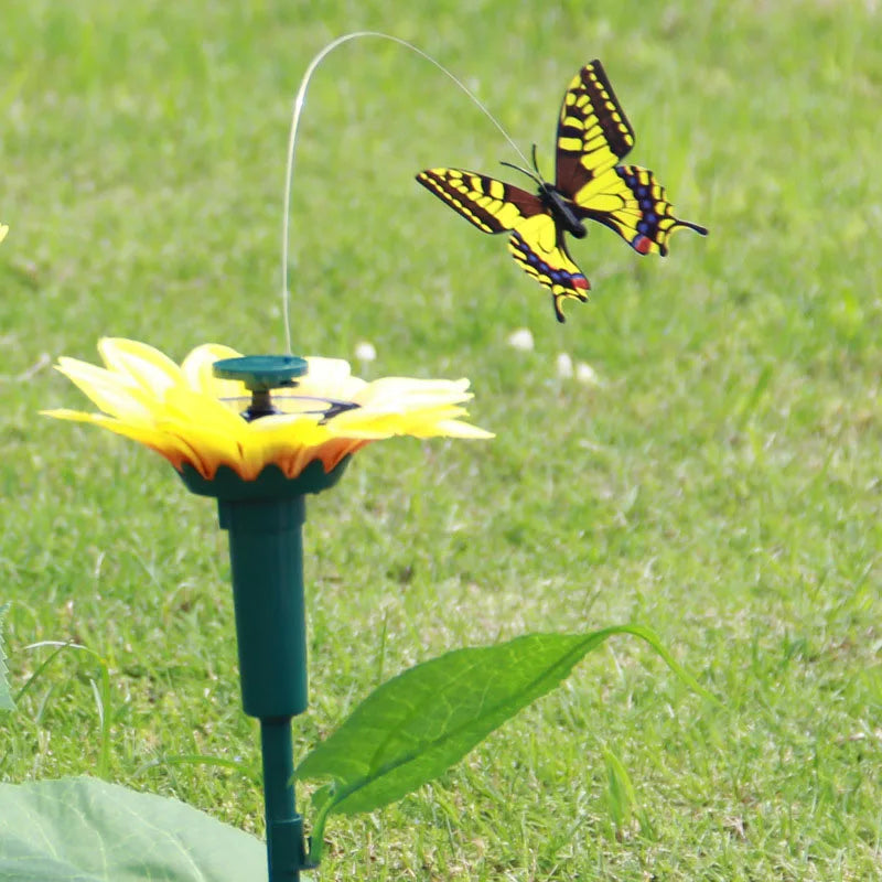 Luvikno | SOLAVIA Solsikke Hage Stake | Med roterende Sommerfugl eller Kolibri | Soldekor for Hage & Potteplanter | 20×20×10 cm