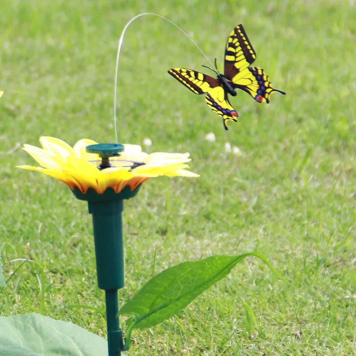 Luvikno | SOLAVIA Solsikke Hage Stake | Med roterende Sommerfugl eller Kolibri | Soldekor for Hage & Potteplanter | 20×20×10 cm