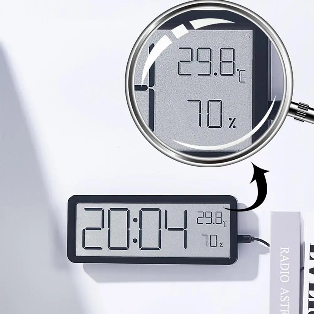 Stor digital veggklokke med temperatur- og fuktighetsdisplay – Perfekt for stue, soverom og kontor | Luvikno