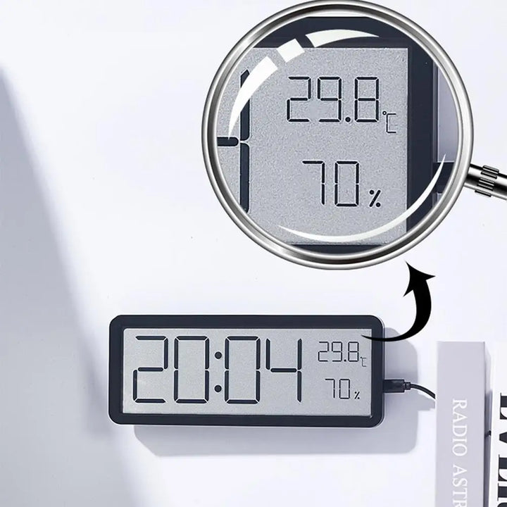 Stor digital veggklokke med temperatur- og fuktighetsdisplay – Perfekt for stue, soverom og kontor | Luvikno