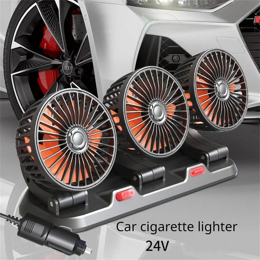 360° Justerbar Bilvifte - 3-Hodet Automotiv Elektrisk Vifte - USB/12V/24V - 2 Hastigheter - Stille Kjøling for Hjem, Skrivebord, Kontor & Bil | Luvikno