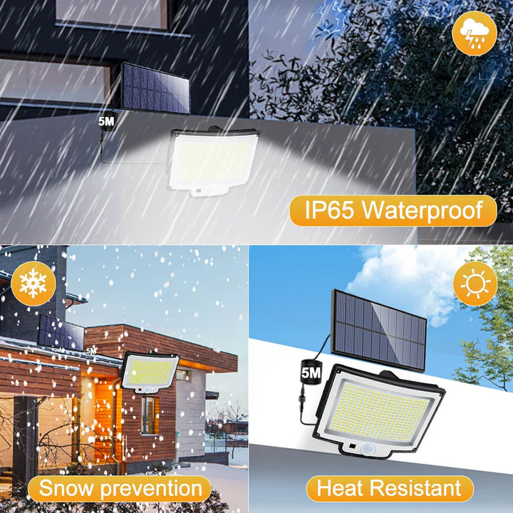 Luvikno | Solar Wall Light LumoGuard 318LED | Bevegelsessensor & 3 Belysningsmoduser | IP65 Vanntett for Hage, Terrasse & Gjerde