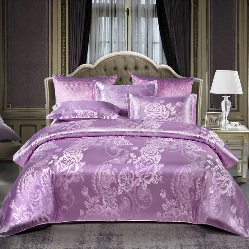 Luvikno | Luksuriøst Satin Rayon Jacquard Dynecover i Gull & Blå