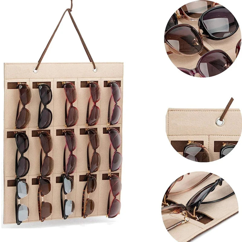 Luvikno | GlasSpace Organizer | Veggmontert Brilleholder | Sammenleggbar Solbrilleoppbevaringspose | Plassbesparende & Støvtett | 42 × 38 cm