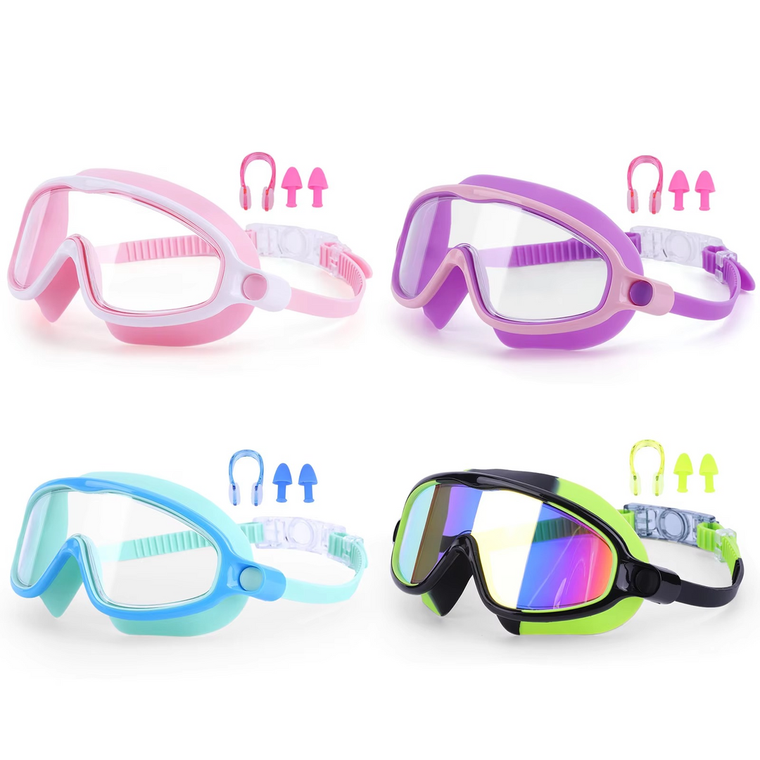 2-Pack HD Svømmebriller med Ørepropper, Bredtsyn Vanntett Dykkemaske Luvikno