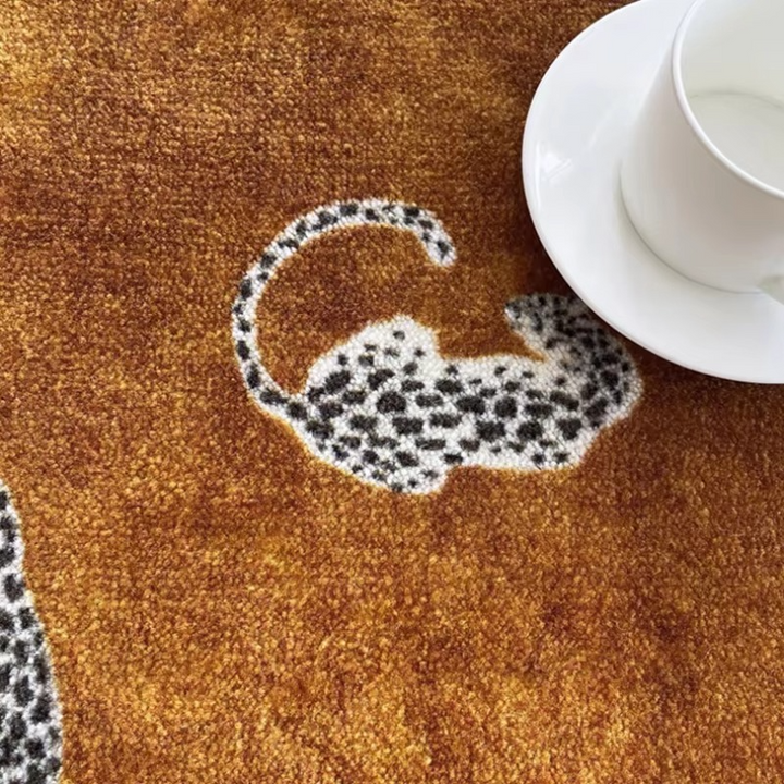 Plysj Rund Leopardmønster Område Rug – Myk Tyknet Gulvmatte for Soverom eller Stue Luvikno